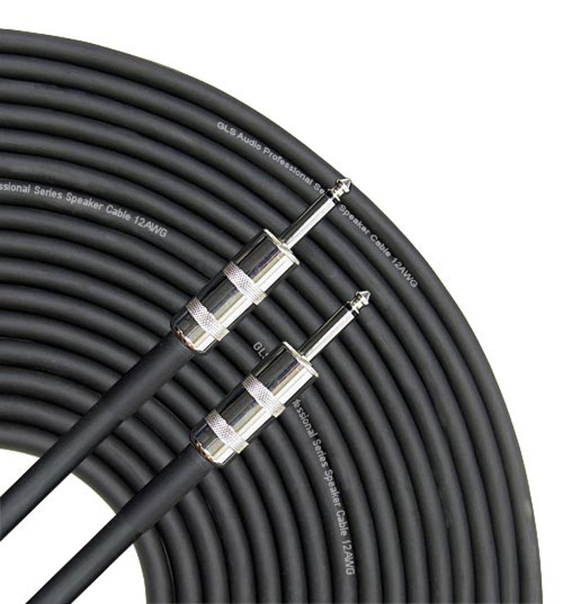 GLS Audio Speaker Cable 1/4 inch to 1/4 inch - 12 AWG Professional Bass/Guitar Speaker Cable for Amp - Black, 25 Ft.